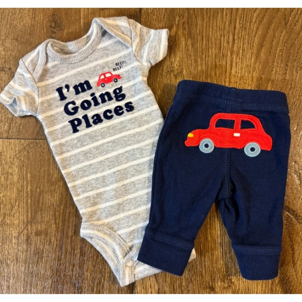 Carters Preemie Baby Boy Clothes Set Shirt Pants Outfit Car‎ Blue Going Places
